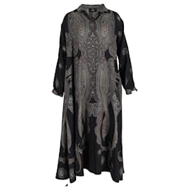 Etro- Etro Paisley Print Midi Shirt Dress in Black Viscose-Black