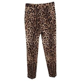 Dolce & Gabbana-Dolce & Gabbana Slim-Cut Trousers in Animal Print  Cotton-Other,Python print