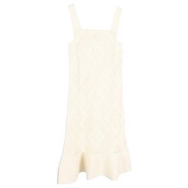 Jil Sander Square Neckline Long Dress in White Cotton White Cream
