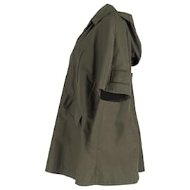 Prada- Prada Buttoned Hooded Short Sleeve Parka Jacket in Olive Cotton-Green,Olive green
