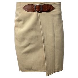 Falda lápiz mini de lana beige con detalle de hebilla Ralph Lauren Beige