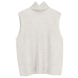 Chaleco de cuello alto de lana ecru de canalé de Dries Van Noten Blanco Crudo