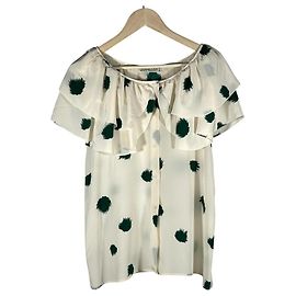 Christian Dior Silk Patterned Blouse Cream Green Cream Dark green