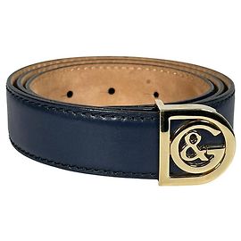 Cinto Dolce & Gabbana D&G Logo Fivela Azul Couro Azul Gold hardware