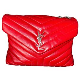 Saint Laurent Loulou Medium Red Leather Handbag Red