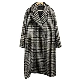 Max Mara Angio Checked Wool Coat Black White