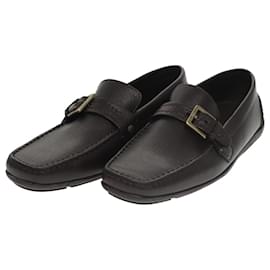 Louis Vuitton-LOUIS VUITTON Loafers Leather 5 1/2 Brown LV Auth bs19545-Brown