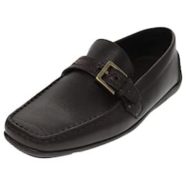 Louis Vuitton-LOUIS VUITTON Loafers Leather 5 1/2 Brown LV Auth bs19545-Brown