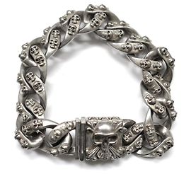 Bracciale unisex in link scolpito a forma di teschio chunky vintage Argento
