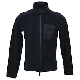 Moncler- Moncler Grenoble Zipped Cardigan with Chest Pocket in Navy Blue Fleece-Blue,Navy blue