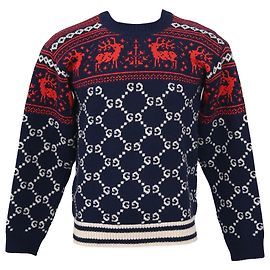 Gucci GG und Rentier Druck Pullover aus mehrfarbiger Wolle Mehrfarben