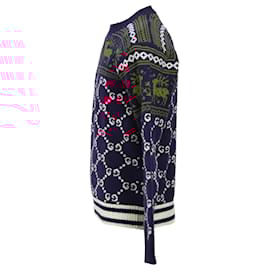 Gucci- Gucci GG and Reindeer Print Crewneck Sweater in Multicolor Wool-Multiple colors