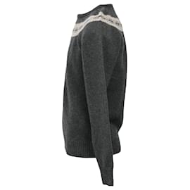 Jil Sander- Jil Sander Knitted Chest Pattern Detail Crewneck Sweater in Grey Wool-Grey