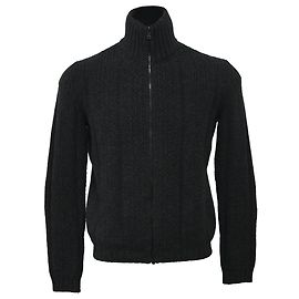Prada Knitted Zipped Elbow Patch Sweater in Black Wool Black