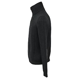 Prada- Prada Knitted Zipped Elbow Patch Sweater in Black Wool-Black