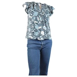 Ulla Johnson-Blue floral short-sleeved blouse - size UK 6-Blue