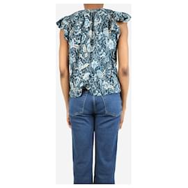 Ulla Johnson-Blue floral short-sleeved blouse - size UK 6-Blue