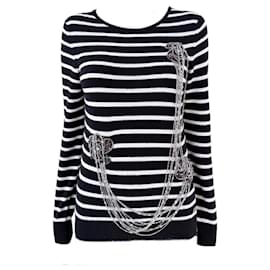 Chanel-Jewel and Chain Embellished Jumper-Navy blue