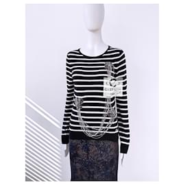 Chanel-Jewel and Chain Embellished Jumper-Navy blue