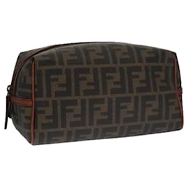 Fendi-FENDI Zucca Canvas Pouch Brown Black Auth 102629-Brown,Black