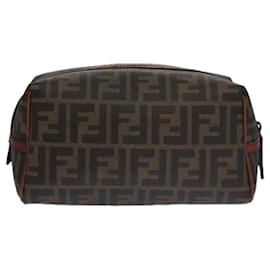 Fendi-FENDI Zucca Canvas Pouch Brown Black Auth 102629-Brown,Black