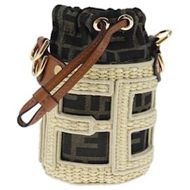 Fendi-FENDI Zucca Canvas Pouch Brown Black beige Auth 103806-Brown,Black,Beige