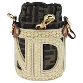 Fendi-FENDI Zucca Canvas Pouch Brown Black beige Auth 103806-Brown,Black,Beige
