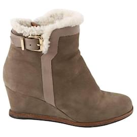 Fendi-Suede heeled ankle boots-Grey