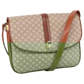 Céline-CELINE Macadam Canvas Shoulder Bag Beige Gold Auth 103336-Beige,Golden