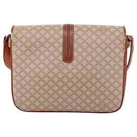 Céline-CELINE Macadam Canvas Shoulder Bag Beige Gold Auth 103336-Beige,Golden