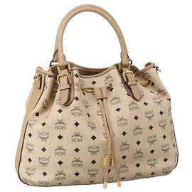 Sac Tote MCM Vicetos Logogram PVC Leather Beige Gold Auth 102625 Beige Doré