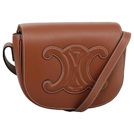 Céline-CELINE Triomphe Volkocuir Bag Smooth Scarf Skin Brown 198263DU3 Auth 103349A-Brown