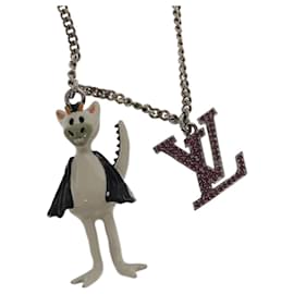 Louis Vuitton-LOUIS VUITTON LV Friends Dragon Necklace metal White Silver MP2927 Auth 103679-Silvery,White