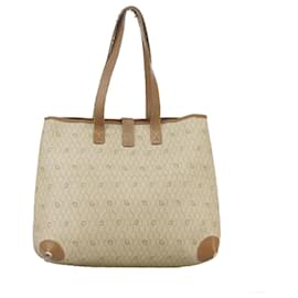Christian Dior-Christian Dior Honeycomb Canvas Tote Bag PVC Leather Beige Gold Auth bs18674-Beige,Golden