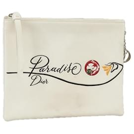 Christian Dior-Christian Dior Paradise Clutch Bag Leather White Auth yk16046-White