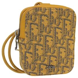 Christian Dior-Christian Dior Trotter Canvas Shoulder Bag Yellow Silver Auth 100623-Silvery,Yellow