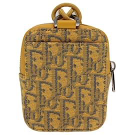 Christian Dior-Christian Dior Trotter Canvas Shoulder Bag Yellow Silver Auth 100623-Silvery,Yellow