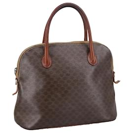 Céline-CELINE Macadam Canvas Hand Bag PVC Leather Brown Gold Auth 102871-Brown,Golden