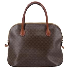 Céline-CELINE Macadam Canvas Hand Bag PVC Leather Brown Gold Auth 102871-Brown,Golden