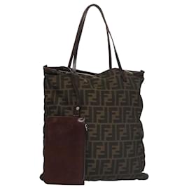 Fendi-FENDI Zucca Canvas Tote Bag Brown Black Auth 105206-Brown,Black