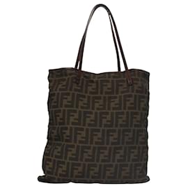 Fendi-FENDI Zucca Canvas Tote Bag Brown Black Auth 105206-Brown,Black