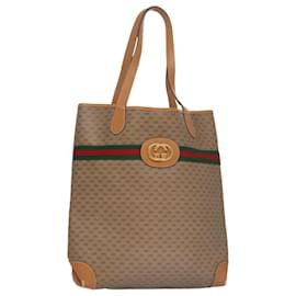 Gucci-GUCCI Micro GG Canvas Web Sherry Line Tote Bag Beige Gold Auth yk15955-Beige,Golden