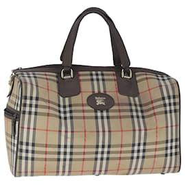 Autre Marque-Burberrys Nova Check Boston Bag Canvas Leather Beige Auth 102460-Beige