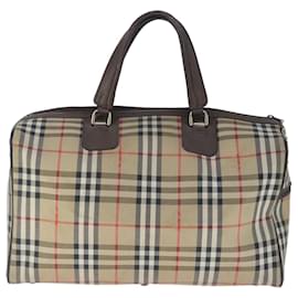 Autre Marque-Burberrys Nova Check Boston Bag Canvas Leather Beige Auth 102460-Beige