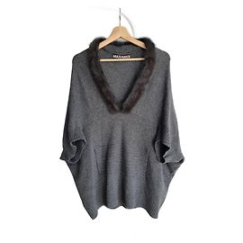 Max & Moi Max&Moi grauer Kaschmir-Pullover mit einem Kragen aus Kunstfell Grau