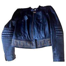 Versace For H&M Black Leather Biker Jacket Size 36 Black