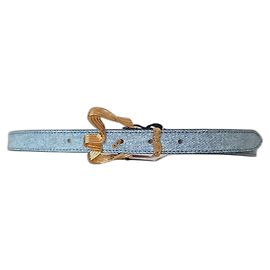 Cinto de couro azul By Far com fivela dourada Azul Azul claro Gold hardware