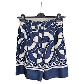 Max Mara-'S Max Mara Timesa silk geometric pattern shorts-White,Blue,Dark blue