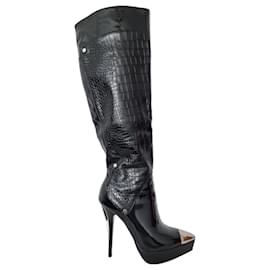 Autre Marque-Black faux leather knee-high heeled boots-Black