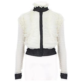 Alexander McQueen Ruched Lace Cardigan Black Cream